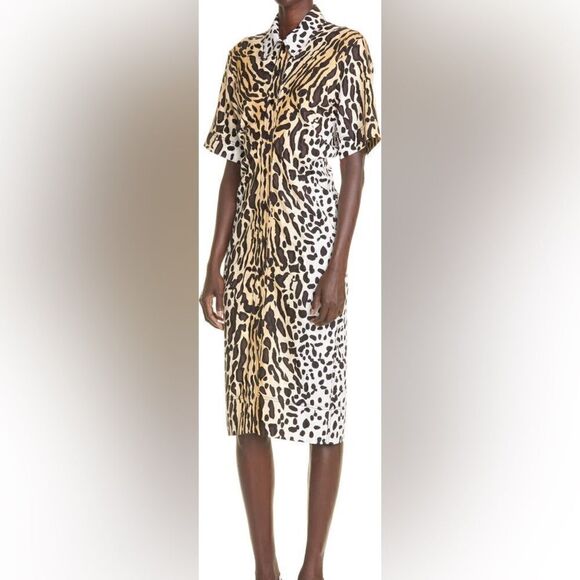 ST John Margay Cat Print Silk Shirtdress Size 10 NWOT Leopard Print - Picture 3 of 7